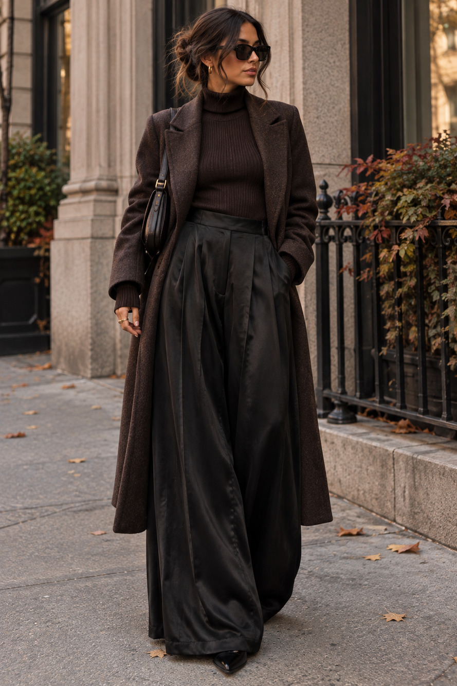 Banana Republic Black Satin Ultra Wide Leg Pleated Trouser 12 Contemporary Chic